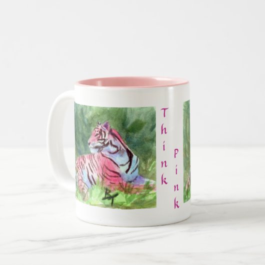 Roze tijgerMok Tweekleurige Koffiemok (Voorkant links)