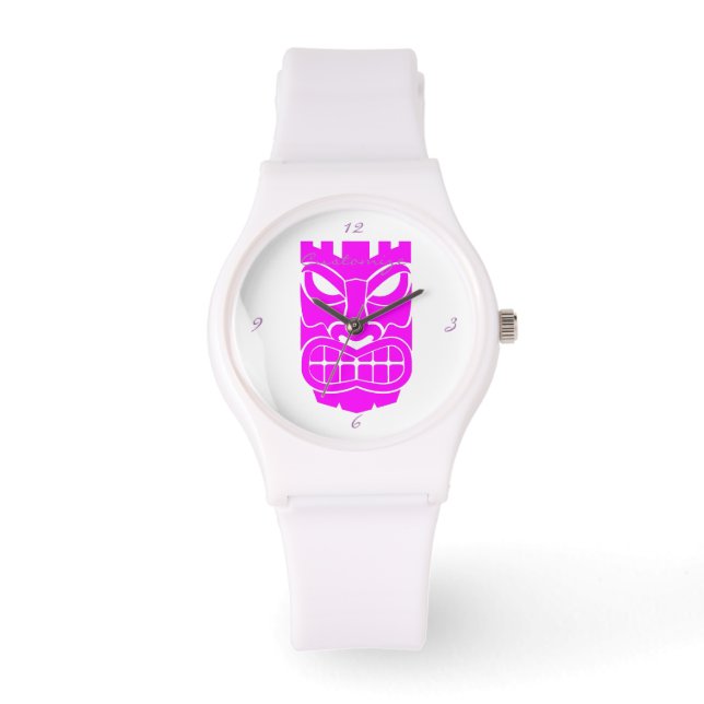 Roze tiki sculptuur Thunder_Cove Horloge (Voorkant)