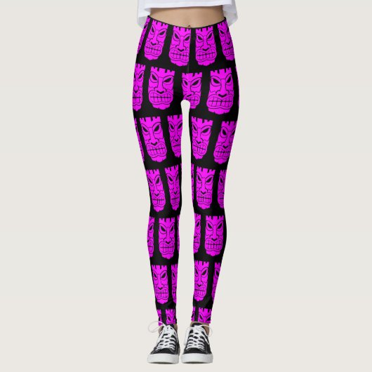Roze tiki sculptuur Thunder_Cove Leggings (Voorkant)