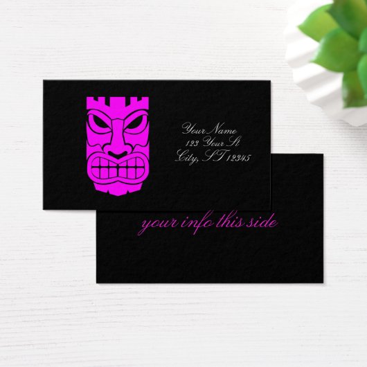 Roze tiki sculptuur Thunder_Cove Visitekaartje (Bureau)