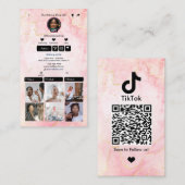 Roze TikTok Marmer QR Code Social Media Visitekaartje (Voorkant / Achterkant)