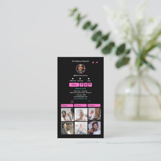 Roze TikTok Social Media Custom QR Code Visitekaartje (Staand voorkant)