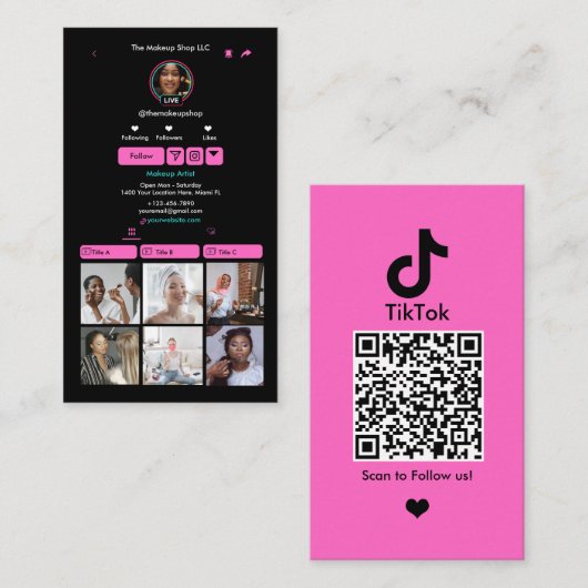 Roze TikTok Social Media Custom QR Code Visitekaartje (Voorkant / Achterkant)