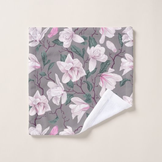 Roze Tinged Magnolias op Taupe Bad Handdoek (Wasdoekje)