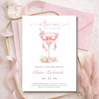 Roze Tini Eentje Op Komst Meisje Baby Shower Kaart