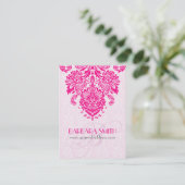 Roze Tint Damasks Heet Roze Bloemen Ornament Visitekaartje (Staand voorkant)