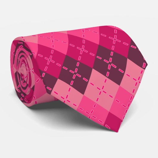 Roze tinten argyle sportief preppy stropdas (Opgerold)