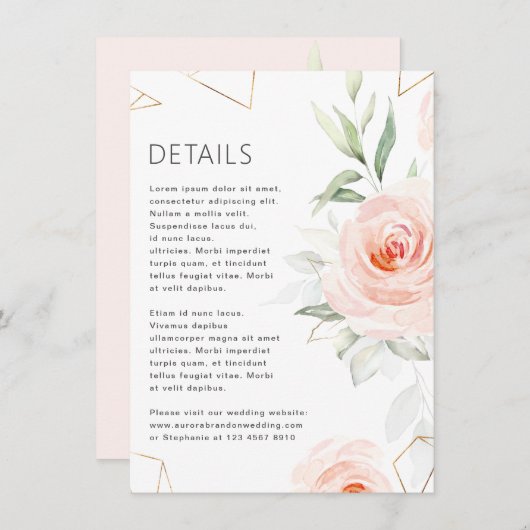  roze tinten Blush geometrische bruiloft details Informatiekaartje (Voorkant / Achterkant)
