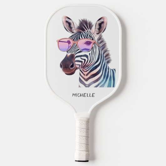 Roze tinten Gekke Zebra Modern Monogram Pickleball Paddle (Achterkant)