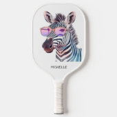 Roze tinten Gekke Zebra Modern Monogram Pickleball Paddle (Voorkant)