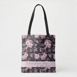 Roze tinten in de donkere - getexteerde versie tote bag