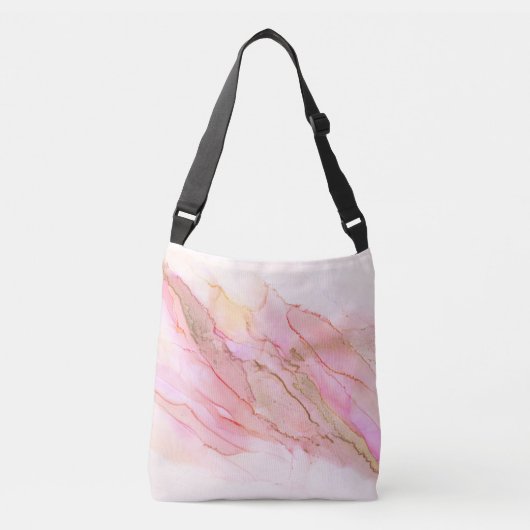 Roze Tinten in Wolken van Inkt Met Goud Crossbody Tas (Voorkant)