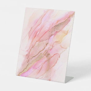 Roze Tinten in Wolken van Inkt Met Goud Reclamebord Met Voetstuk