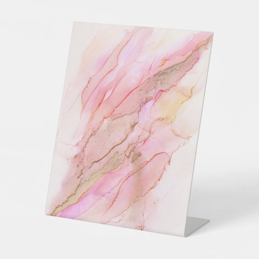 Roze Tinten in Wolken van Inkt Met Goud Reclamebord Met Voetstuk (Voorkant)