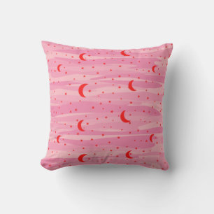 Roze Tinten Nachtelijke Lucht - Maan & Sterren Kussen