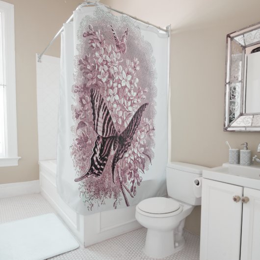 Roze tinten van Garden Butterfly Douchegordijn (In situ)