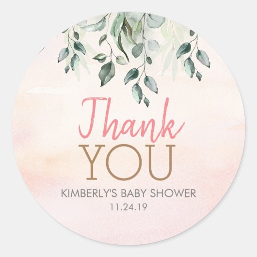 Roze tinten Waterverf en groen Ronde Sticker (Voorkant)