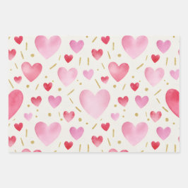 Roze tinten waterverf & gouden glitter harten inpakpapier vel