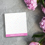 Roze Tiny Kleurrijke Confetti Voeg Jouw naam toe Notitieblok<br><div class="desc">Girly notitieblok met kleine kleurrijke confetti verspreid over de pagina en jouw naam in een lettertype tegen een diep roze rand aan de onderkant van de pagina. Leuk gepersonaliseerd notitieblok met jouw naam in roze en wit en een ton mini-confetti in roze, paarse, geel, mintgroen en turquoise om je notities...</div>