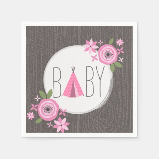 Roze Tipi Baby shower Papier servet (Voorkant)