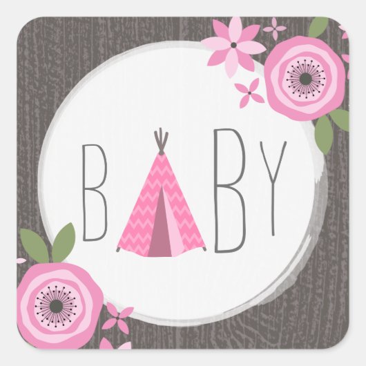 Roze Tipi Baby shower Sticker (Voorkant)