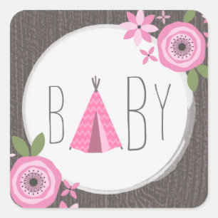 Roze Tipi Baby shower Sticker