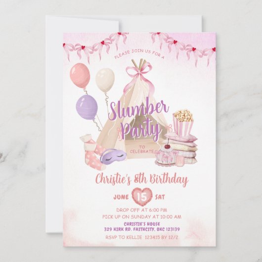 Roze Tipi Sleepover Tent Slumber Party Verjaardag Kaart (Voorkant)