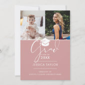 Roze toen en nu 2 foto afstudeerfeest kaart (Voorkant)