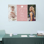 Roze toen en nu 2 foto afstudeerfeest spandoek (Beurs)