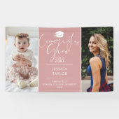 Roze toen en nu 2 foto afstudeerfeest spandoek (Horizontaal)