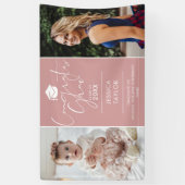 Roze toen en nu 2 foto afstudeerfeest spandoek (Verticaal)