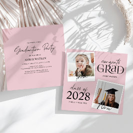 Roze Toen En Nu | 2 Foto Afstuderen Kaart