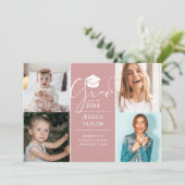 Roze Toen En Nu 4 Foto Afstudeerfeest Kaart (Staand voorkant)