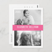 Roze Toen en Nu Fotocollage Afstuderen Briefkaart (Voorkant / Achterkant)