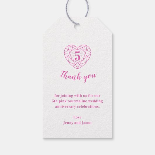 Roze toermalijn hart 5e trouwdag cadeaulabel (Achterkant)