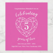 Roze toermalijn jubileum 5 jaar wijnetiketten wijn etiket (Enkel label)