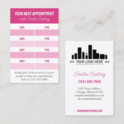 Roze Toevoegen Logo Haar Stylist Volgende Afsprake Afsprakenkaartje (Voorkant / Achterkant)