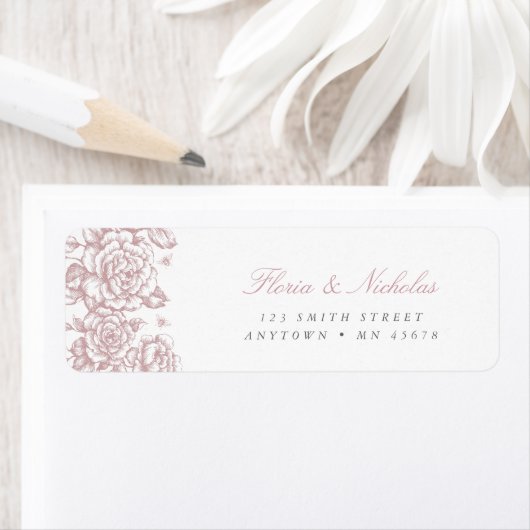 Roze toile adreslabel Franse chinoiserie chic Etiket (Insitu)