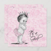 Roze Toile Baby Girl Douche Kaart (Voorkant / Achterkant)