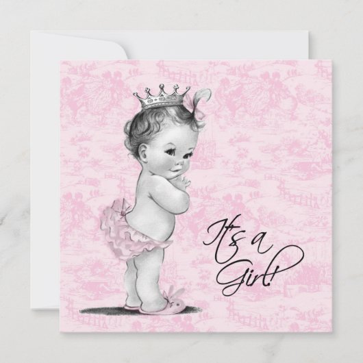 Roze Toile Baby Girl Douche Kaart (Voorkant)