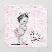 Roze Toile Baby Girl Douche Kaart (Voorkant / Achterkant)