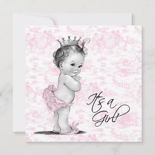 Roze Toile Baby Girl Douche Kaart (Voorkant)