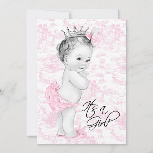 Roze Toile Baby Girl Douche Kaart (Voorkant)