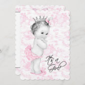  Roze Toile Baby Meisje Douche Kaart (Voorkant / Achterkant)