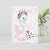  Roze Toile Baby Meisje Douche Kaart (Staand voorkant)