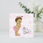 Roze  Toile Baby Meisje Douche Kaart (Staand voorkant)