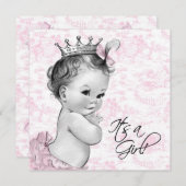 Roze  Toile Baby Meisje Douche Kaart (Voorkant / Achterkant)