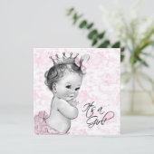 Roze  Toile Baby Meisje Douche Kaart (Staand voorkant)