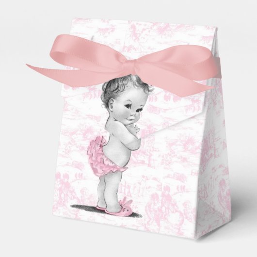 Roze Toile Baby shower Favor Boxes Bedankdoosjes (Voorkant Zijde)