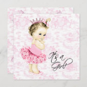 Roze Toile Baby shower Kaart (Voorkant / Achterkant)